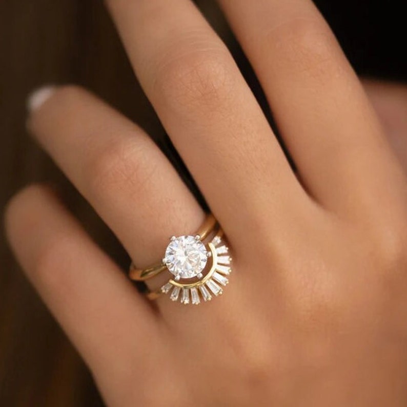 Tapered Baguette Curve Wedding Band 14k Solid Gold Ring Etsy