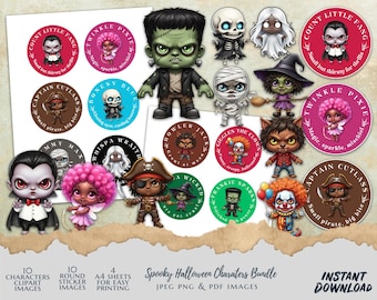 Spooky Halloween Characters Bundle – Digital Download Clipart & Stickers