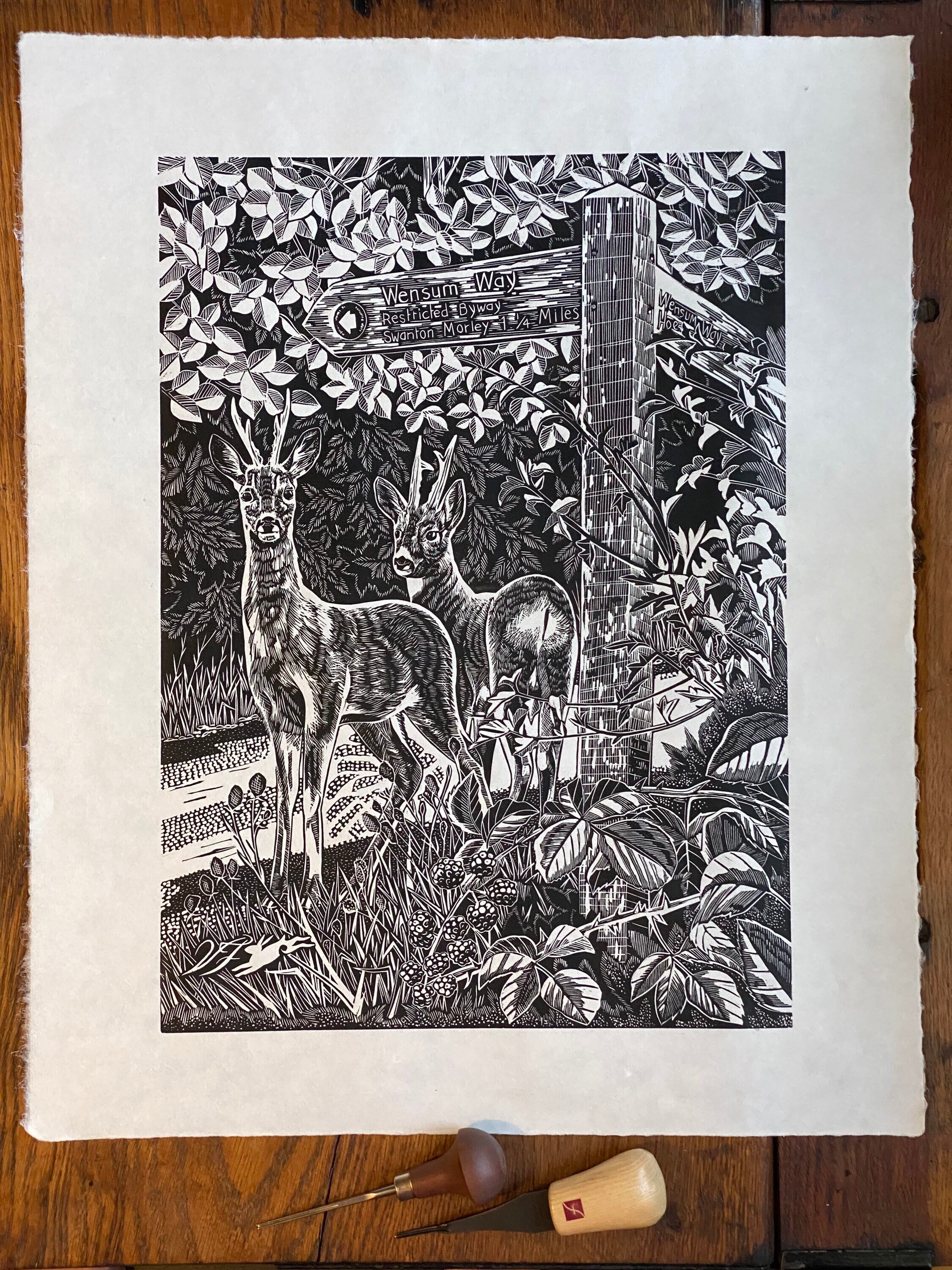 Roe Deer Art, Lino Print , Footpaths , Norfolk - Etsy