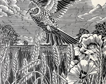 Skylark Lino print ( print only), “Summer song”