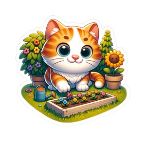 Adorable Cat Gardening Stickers, Cute Cat Decor, Laptop Sticker, Plant Lover Gift, Home Office Decor, Perfect for Cat Lovers