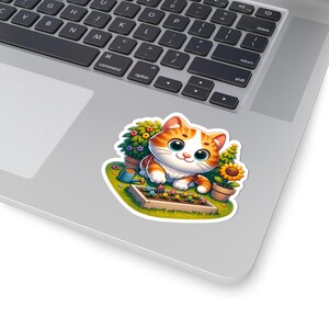 Cute Cat Garden Kiss-Cut Stickers | Floral Animal Art, Laptop Decor, Gift for Cat Lovers, Spring Celebration, Planner Accessories