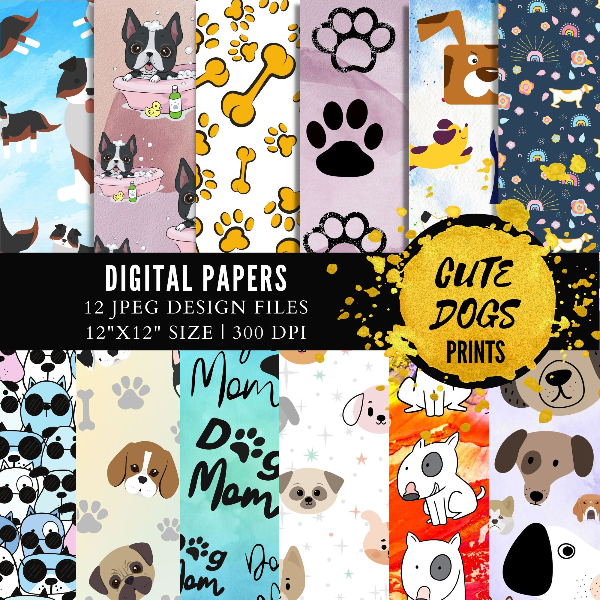 Dog Digital Paper, Digital Paper Pack, Scrapbook Paper, Animals, Dog
