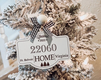 Personalized Hometown Christmas Ornament: Farmhouse Zip Code Gift