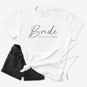 Bride Future Mrs PERSONALISED NAME T-shirt Tee Top Wedding Gift Just Married Honeymoon Bridal Present Hen Do
