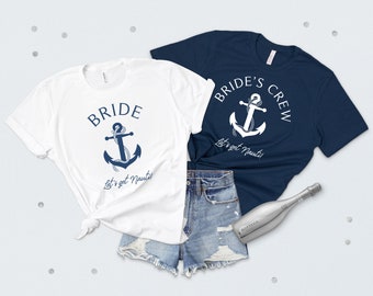 Lets Get Nauti Matching Navy Blue Bachelorette T-Shirt Tee Top Set Bridal Party Nautische Hen Do Zeilen Sea Boat Party