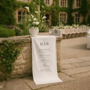 "Hochzeits-Leinengewebe-Bar-Schild Benutzerdefinierte Getränkekarte Signature-Cocktails mit oder ohne Ösen - English Country Kollektion