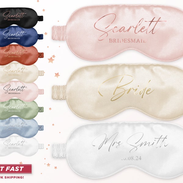 Personalised Eye Mask Bride / Bridesmaids / Bridal Party Matte Satin Silky Soft Wedding Masks Set