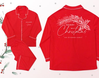 Personalised Holly & Berry Christmas Family Name Pyjama Set Matching PJ Xmas Customised Cotton Soft Red