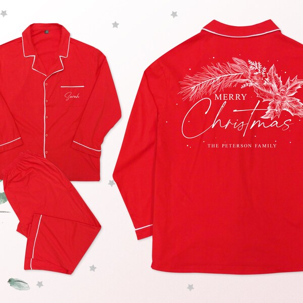 Personalised Holly & Berry Christmas Family Name Pyjama Set Matching PJ Xmas Customised Cotton Soft Red