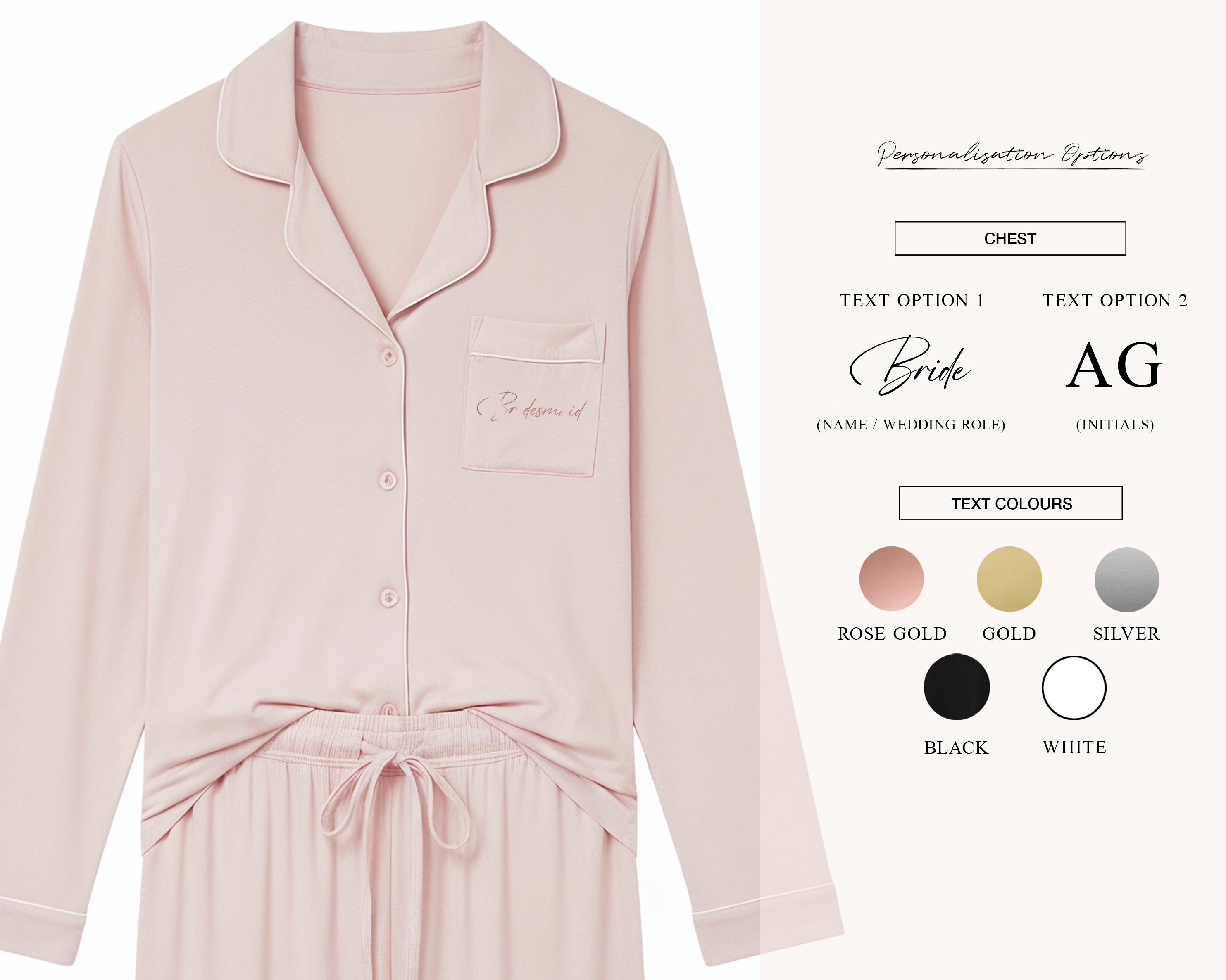 Pyjamas Fancy Text Personalised Bride / Bridesmaids Bridal Party Full Length Modal Pyjamas ...