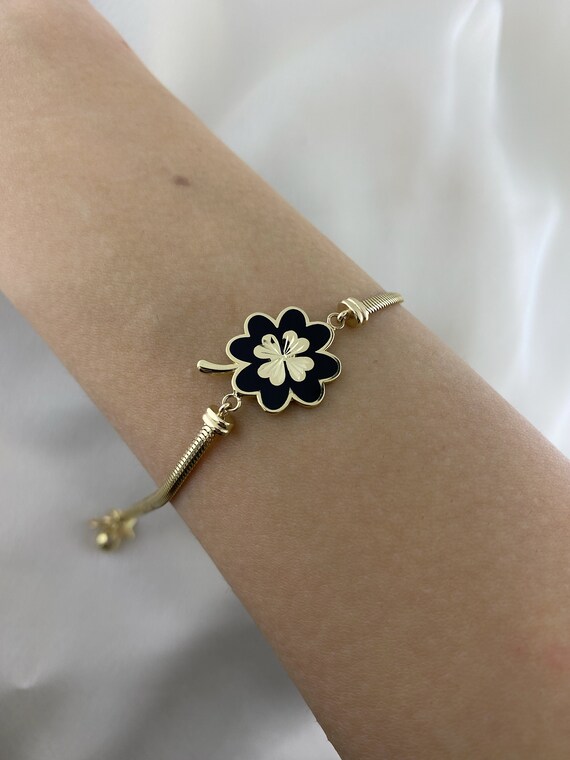 14K Gold Clover Bracelet 14K Gold Black Clover Bracelet Mother s