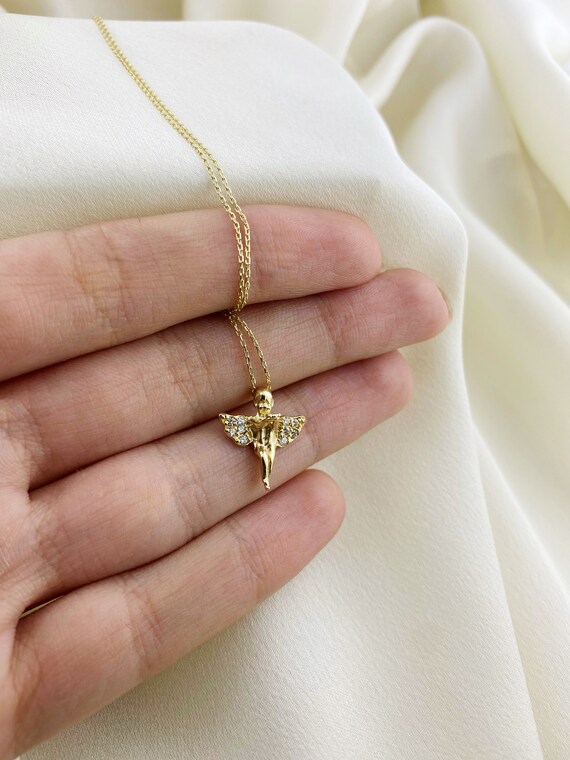 14K Gold Angel Pendant Real Gold Cherub 
