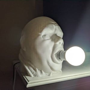 Creepy Bald Man lightbulb lamp, Decorative lamp holding lightbulb in mouth, Halloween decoration