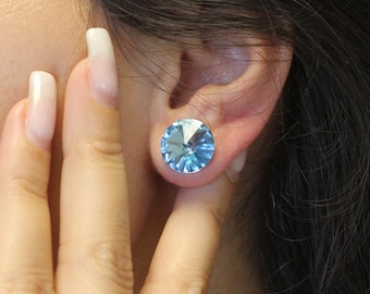 Light Aquamarine Swarovski Stud Earrings, Light Aquamarin, Pale Pastel Blue, Large Earring, Something Blue, Weddings, Christmas Gift f2-1-14