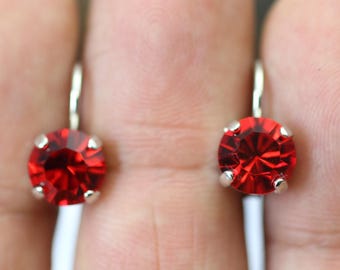 Elegant 8mm Earrings with Siam Crystals in Brilliant Cut – Handmade Jewelry, Rhinestone Earring, Wedding Earrings,Gifts, Perfect Gift Idea