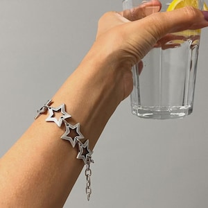 Silver Star Bracelet, Star Chain Bracelet, Starry Bracelet, Dainty Silver Jewelry, Boho Bracelet, Hippie Bracelet, Metal Star Bracelet, BB35