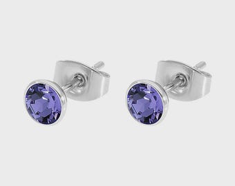 Mini Swarovski Crystal Earring Studs 6mm, Christmas Gift, Crystal Round Earrings, 70 color options, Rhinestone Earrings, Gift for Girlfriend