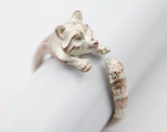 Adjustable Animal Ring, Raccoon Ring, Animal Wrap Ring, Spiral Animal Ring, Cute Animal Ring, Boho Ring, Minimal Ring,Animal Jewelry,RB406rp