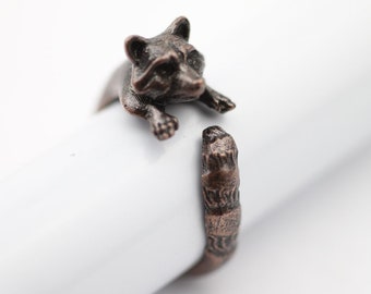 Adjustable Animal Ring, Raccoon Ring, Animal Wrap Ring, Spiral Animal Ring, Christmas Gift, Boho Ring, Minimal Ring,Animal Jewelry,RB406