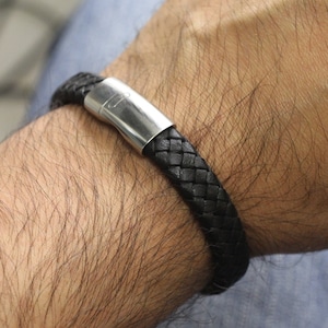 Leather Bracelet With Magnet Closure, Unisex Colorful Leather Bracelet, Stainless Steel Magnetic Clasp Bracelet, Boho Bracelet,ZMB1036 Black