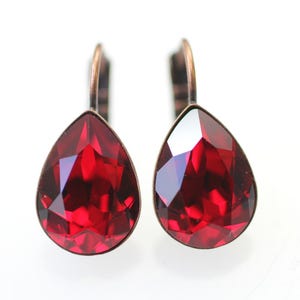 Pendientes de cobre antiguo con cristales Swarovski rojos cálidos, regalo de Navidad para momentos especiales y cotidianos, pendientes de diamantes de imitación, regalos f36-1ac-sw