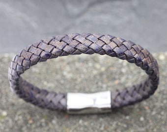 Leather Bracelet With Magnet Closure, Unisex Colorful Leather Bracelet, Stainless Steel Magnetic Clasp Bracelet, Boho Bracelet,ZMB1036Violet