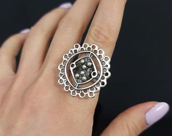 Silver Fancy Ring, Sci Fi Ring, Unique Design Ring, Gothic Ring, Boho Ring, Hippie Ring, Adjustable Brutallist Ring, Christmas Gift RB1073