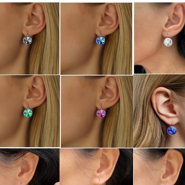 Swarovski kristallen oorbellen, elegante strass oorbellen, 14 mm kristallen oorbellen, ronde stenen leverback oorbellen gemaakt met Swarovski kristal