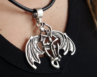 Devils Bride Pendant, Big angel pendant, Skull pendant, Brutalist necklace pendant, Devil Jewelry, Gothic demon pendant, Naked woman, PB53