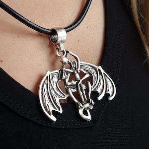 Devils Bride Pendant, Big angel pendant, Skull pendant, Brutalist necklace pendant, Devil Jewelry, Gothic demon pendant, Naked woman, PB53