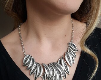 Silver Leaf Necklace, Boho Necklace, Tropical Necklace, Floral Necklace, Native Necklace, Leaf Charm Necklace, Chirstmas Gift, Gifts  CB55