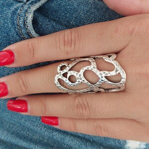 Filigree Ring, Long Silver Ring, Hollowed Ring, Christmas Gift, Modern Ring, Gothic Ring, Adjustable Silver Ring, Fancy Ring, Big Ring, RB55
