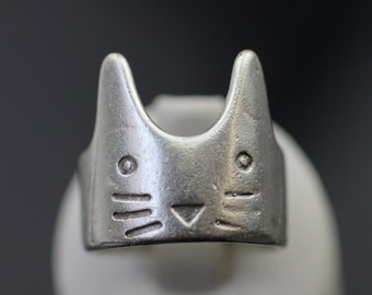 Silver Cat Ring, Small Cat Ring, Kitten Ring, Minimal Cat Ring, Animal Rings, Boho Cat Ring, Cat Head Ring, Adjustable Statement Ring, RB413