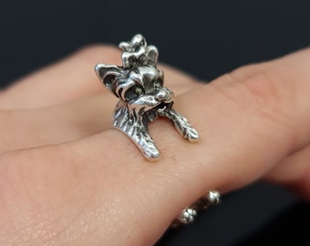 Yorkshire Terrier Ring, Minimal Terrier Dog Ring, Silver Puppy Ring, Wrapped Dog Ring, Christmas Gifts, Boho Silver Ring, Gift for her RB405