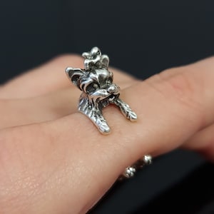 Yorkshire Terrier Ring, Minimal Terrier Dog Ring, Silver Puppy Ring, Wrapped Dog Ring, Animal Ring, Boho Silver Ring, Gift for her RB405