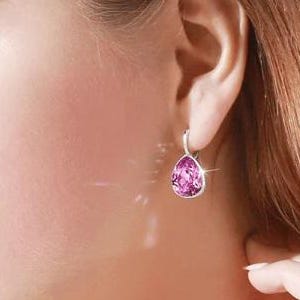 Pendientes de cojín Swarovski fucsia, con cierre de palanca o de poste, pendientes colgantes de cristal de estrás, rosa intenso brillante, cierre de palanca dorado, regalos de Navidad f36-1as