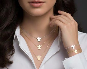 Collar de ángel de plata de ley 925, mini collar de ángel, regalo de Navidad, ángel de plata, ángel de la guarda de oro, joyería delicada, regalo de cumpleaños.