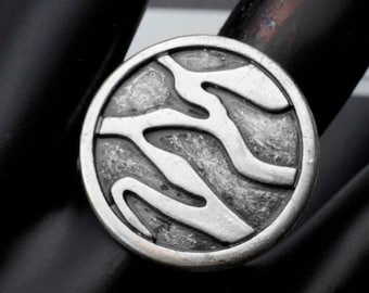 Silver Round Ring, Boho Silver Ring, Sea Wave Ring, Nautical Ring, Wide Big Ring, Unisex Jewelry, Adjustable Sigil Ring, Desert Ring, RB146