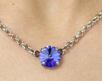 Personalized Birthstone Necklace with Swarovski Crystals, Rivoli Necklace, Swarovski Crystal Pendant, Crystal Necklaces, Handmade accessory