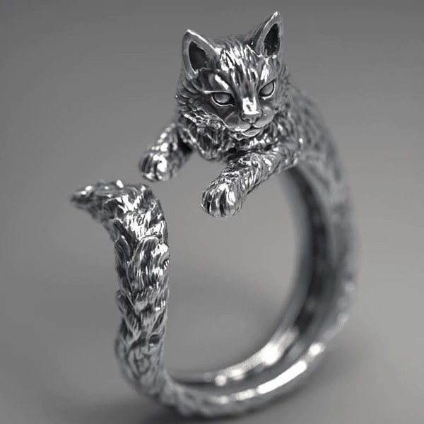 Anneau de chat réglable, anneau animal mignon, anneau minimal de chat, anneau de Boho, anneau de chaton d'enveloppe, anneau de chat unisexe, bijoux unisexes, bijoux d'animal, RB358as