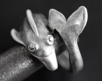 Bague dauphin enveloppée, bague dauphin en argent, bague animal en argent, bijoux dauphin, bague bohème mer, bijoux de plage, bague d'été, bague poisson, RB160