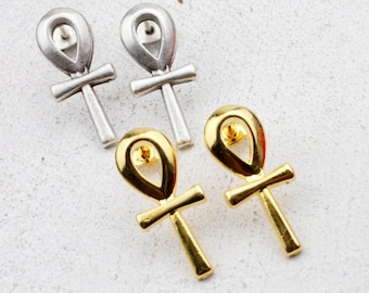Minimale ankhoorbel, Egyptische ankh-oorbellen, gouden kruisoorbellen, Egyptisch symbool sieraden, spirituele oorbellen, Egyptische sieraden, ZMB949