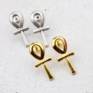 Minimal Ankh Earring, Egyptian Ankh Earrings, Gold Cross Earrings, Egyptian Symbol Jewelry, Spiritual Earrings, Egyptian Jewelry, ZMB949