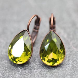 Pendientes de cristal transparente Swarovski, cobre antiguo, corte gota, elegantes y brillantes, pendientes de cobre antiguo con piedra brillante, f36-1ac-sw