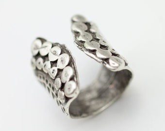 Silver Open Band Ring, Chunky Ring, Wide Ring, Silver Boho Ring, Adjustable Ring, Silver Gothic Ring, Dotted Ring, Christmas Gifts, RB109