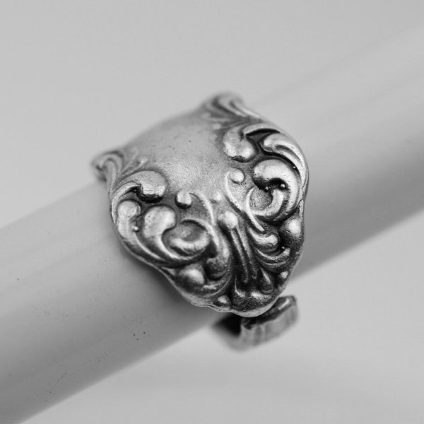 Silver Spoon Ring, Floral Spoon Ring, Silver Vintage Ring, Boho Ring, Antique Spoon Ring, Adjustable Ring, Unisex Flower Ring, RB383