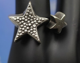Double Star Silver Ring, Christmas Gift, Adjustable Star Ring, Dainty Star Ring, Star Boho Ring, Brass Star Ring, Stargaze Ring, Gifts RB71