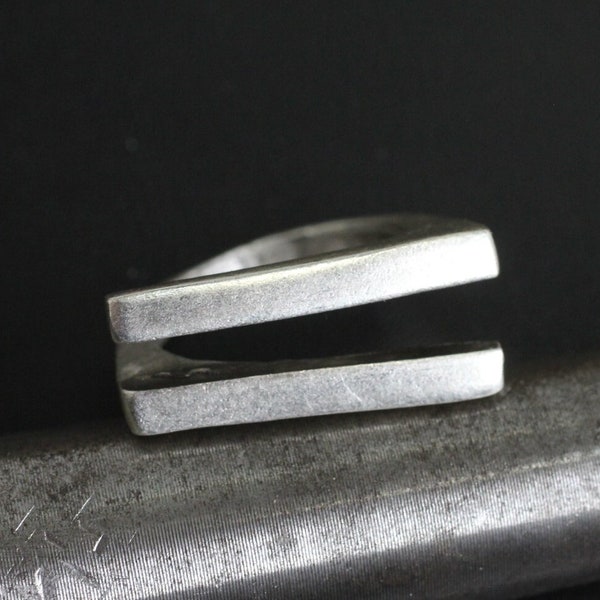 Unisex Unique Ring, Silver Brutalist Double Ring, Special Design Ring, Sterling Silver Plated Modernist Ring, Abstract Statement Ring, RB233