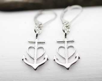 Anchor Jewelry Set, Anchor Earrings, Faith Hope Love Earrings, Heart Earrings, Dainty Charm Earring, Minimal Jewelry, ZMB845 Rhodium